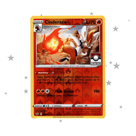 Cinderace 034/202 Reverse Holo League Stamp - English 🇬🇧 - ShuppetMaster TCG